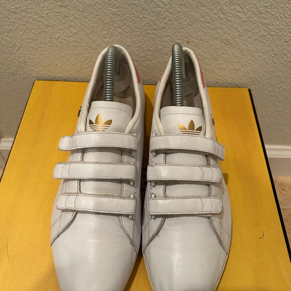 Adidas Women's White and Pink Strap Sneakers